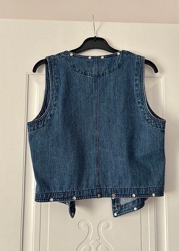 Düğmeli Mavi Denim Kolsuz Ceket - Görsel 5