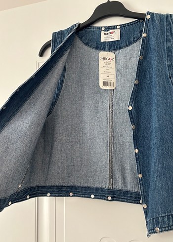 Düğmeli Mavi Denim Kolsuz Ceket - Görsel 6