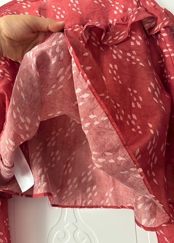 Kırmızı Fırfırlı V Yaka Uzun Kollu Bluz - Görsel 6