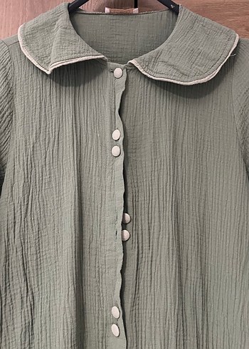 Düğmeli Uzun Kollu müslin Elbise - Görsel 6