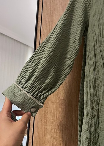 Düğmeli Uzun Kollu müslin Elbise - Görsel 7