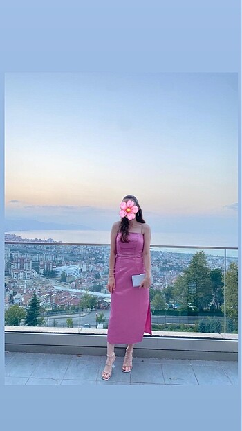 Pembe saten gece elbisesi abiye S 36 beden