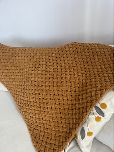 Puffy örgü battaniye hardal taba - Görsel 10