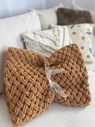 Puffy örgü battaniye hardal taba - Görsel 6