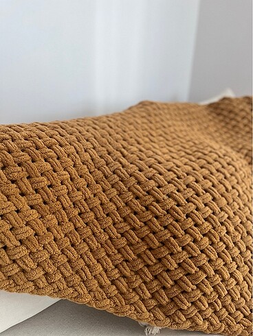 Puffy örgü battaniye hardal taba - Görsel 8