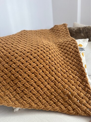 Puffy örgü battaniye hardal taba - Görsel 11
