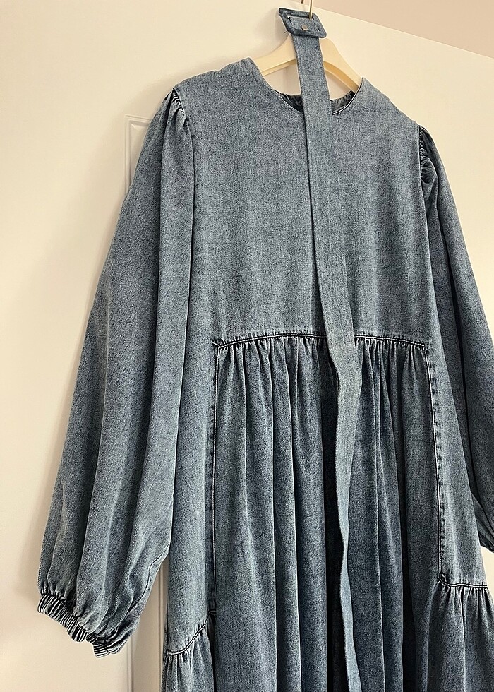 Tesettür uzun kot elbise jean - Görsel 4