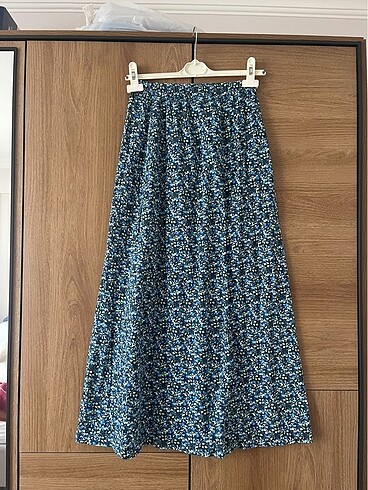 Mavi uzun çiçekli etek s beden özel dikim - Görsel 2