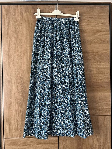 Mavi uzun çiçekli etek s beden özel dikim - Görsel 6