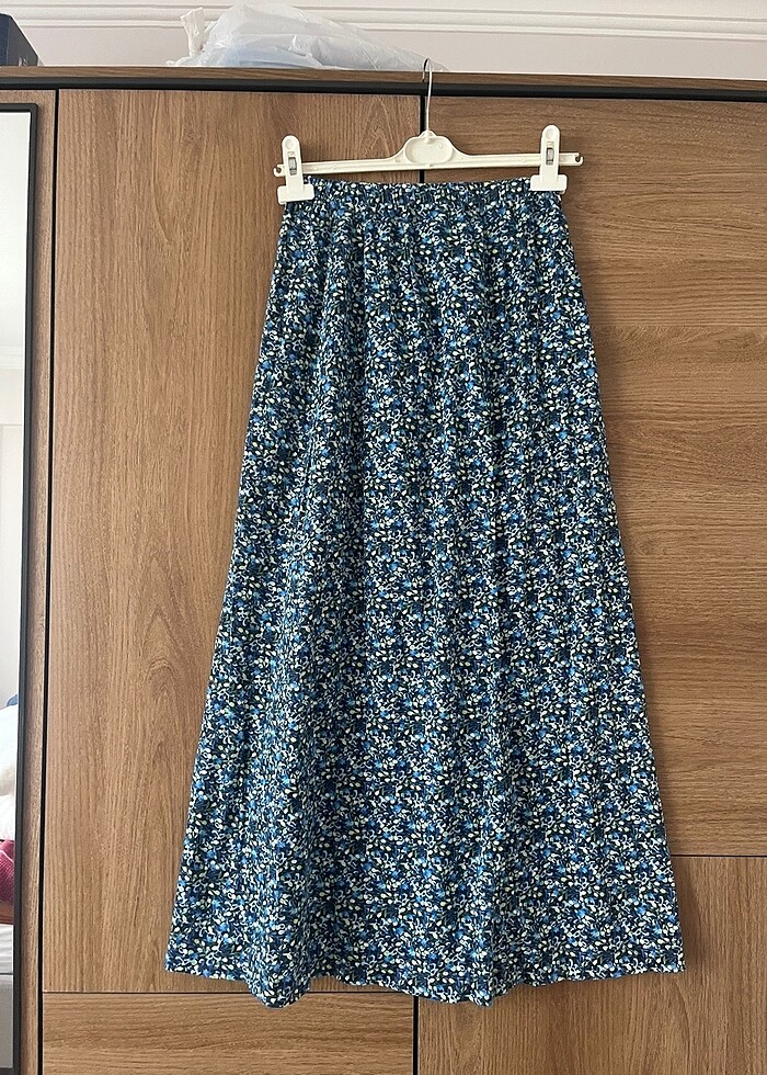 Mavi uzun çiçekli etek s beden özel dikim - Görsel 2