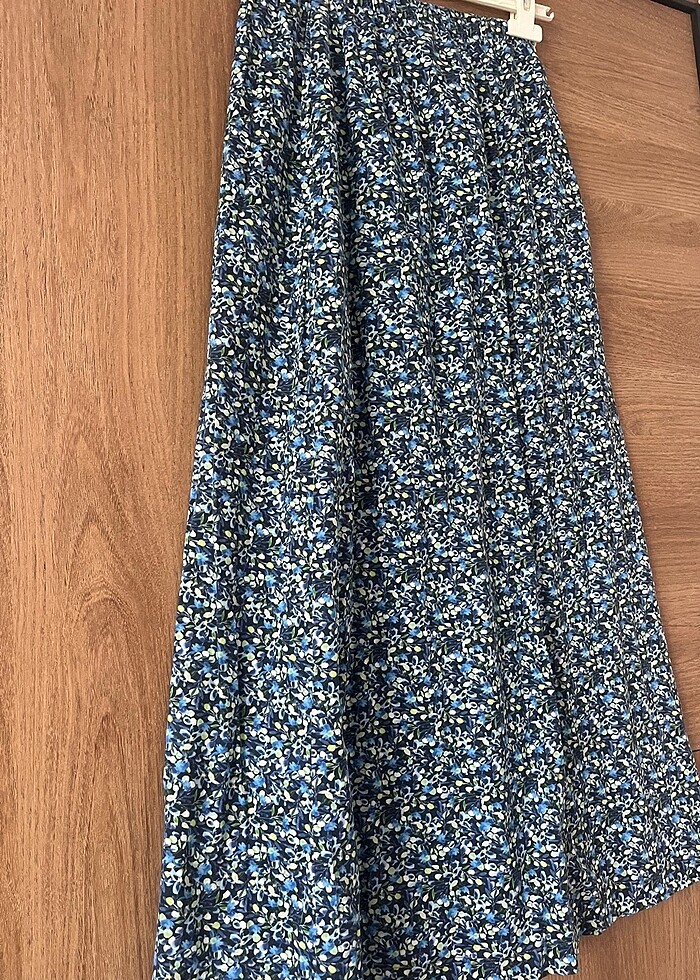 Mavi uzun çiçekli etek s beden özel dikim - Görsel 3