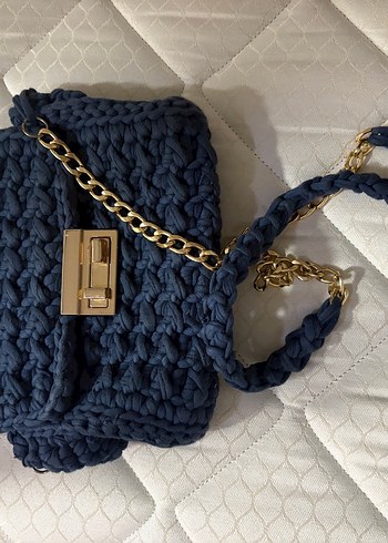 Lacivert Örgü Kadın Çanta Zincir Askılı - Görsel 2