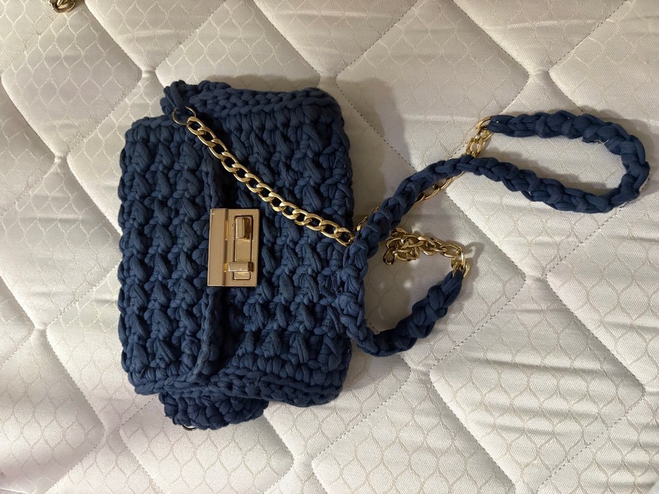 Lacivert Örgü Kadın Çanta Zincir Askılı - Görsel 2