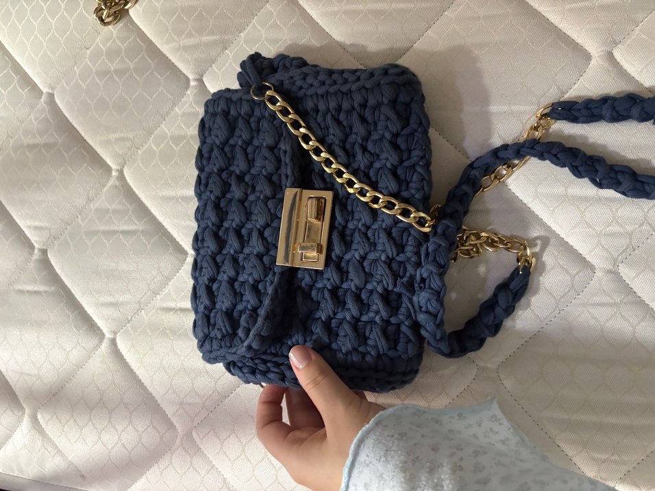 Lacivert Örgü Kadın Çanta Zincir Askılı - Görsel 3