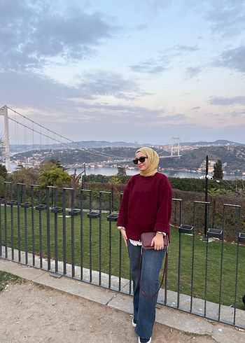 Bordo Boğazlı Salaş Kadın Kazak - Görsel 2