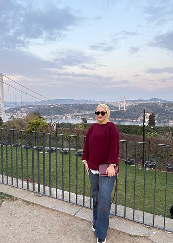 Bordo Boğazlı Salaş Kadın Kazak - Görsel 3