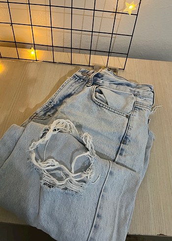 Kadın Mavi Bol Kesim Yırtık Kot Pantolon - Görsel 2