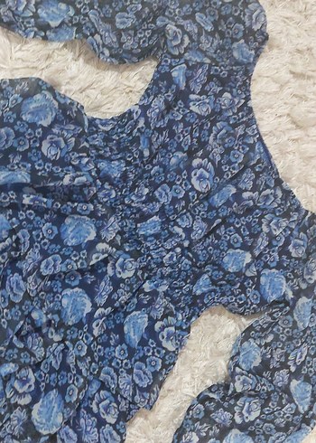 Mavi siyah Fırfırlı Bohem Kadın elbise - Görsel 4