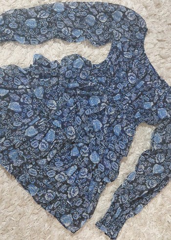 Mavi siyah Fırfırlı Bohem Kadın elbise - Görsel 2