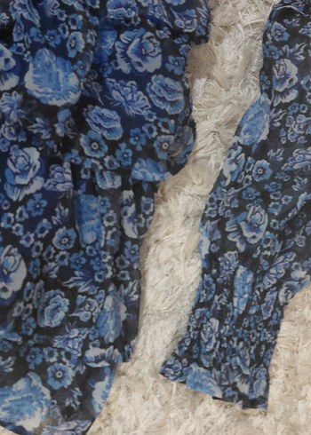 Mavi siyah Fırfırlı Bohem Kadın elbise - Görsel 3