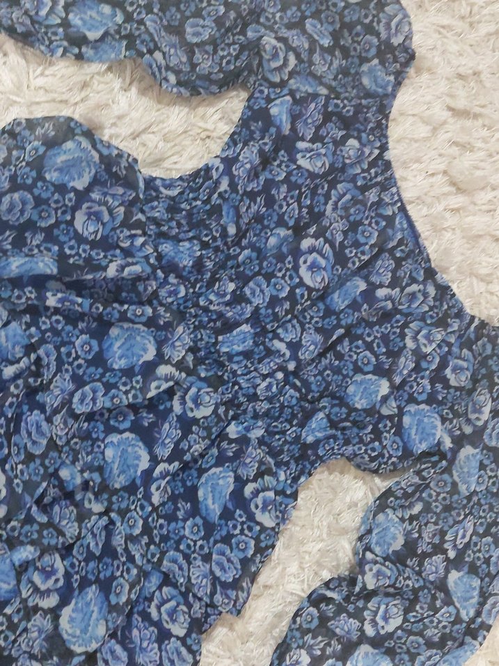 Mavi siyah Fırfırlı Bohem Kadın elbise - Görsel 4