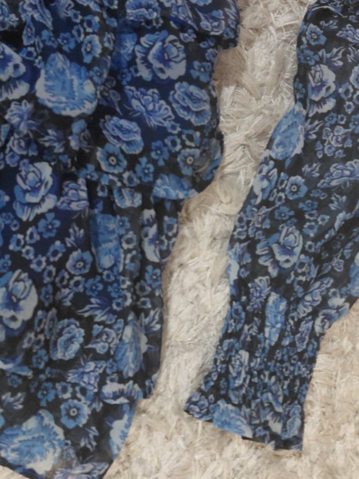 Mavi siyah Fırfırlı Bohem Kadın elbise - Görsel 3