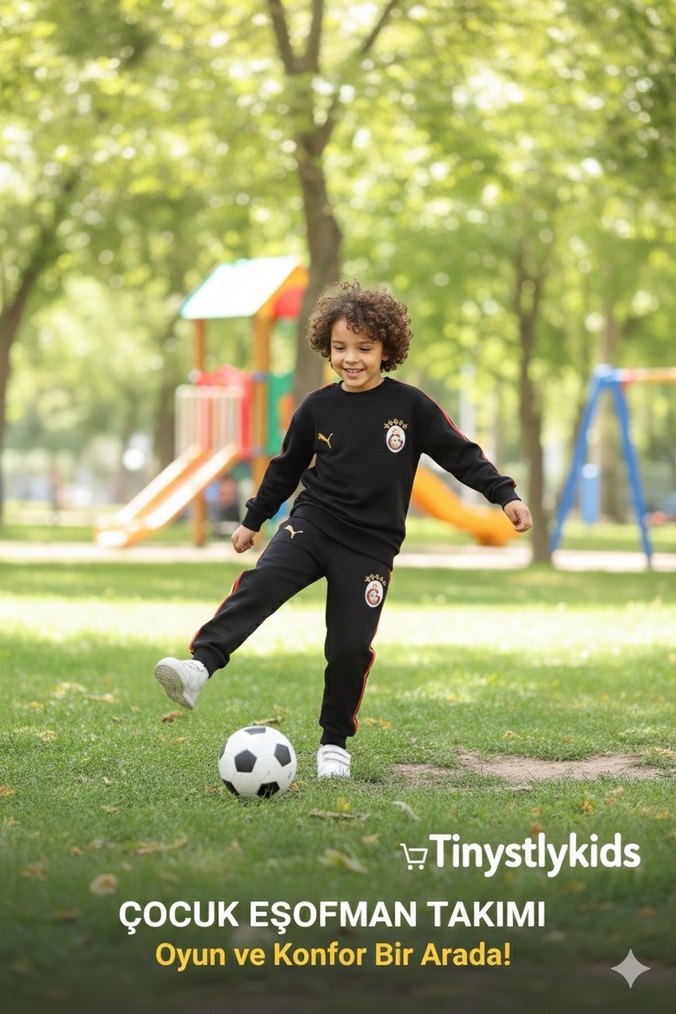 Erkek Çocuk Galatasaray Siyah Eşofman Takımı - Görsel 2