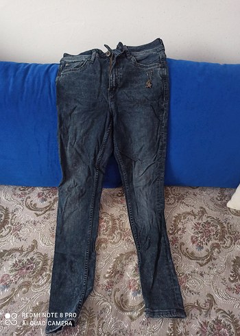 Kadın Mavi Denim Kemerli Dar Kesim Pantolon - Görsel 3