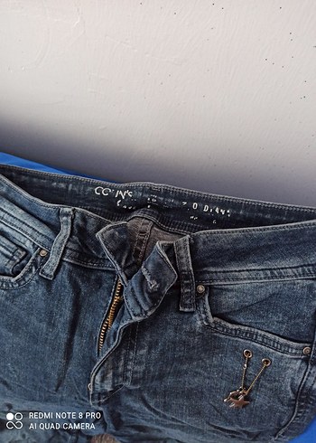 Kadın Mavi Denim Kemerli Dar Kesim Pantolon - Görsel 2