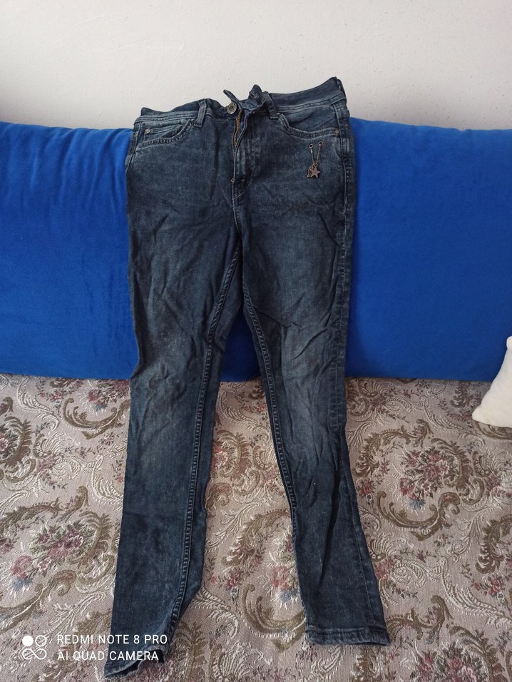 Kadın Mavi Denim Kemerli Dar Kesim Pantolon - Görsel 3