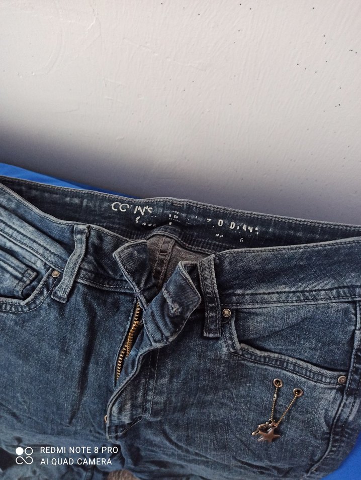 Kadın Mavi Denim Kemerli Dar Kesim Pantolon - Görsel 2