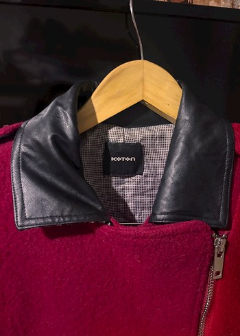 Pembe Fermuarlı Kadın kaban deri yaka detay - Görsel 2