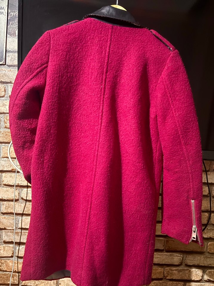 Pembe Fermuarlı Kadın kaban deri yaka detay - Görsel 4