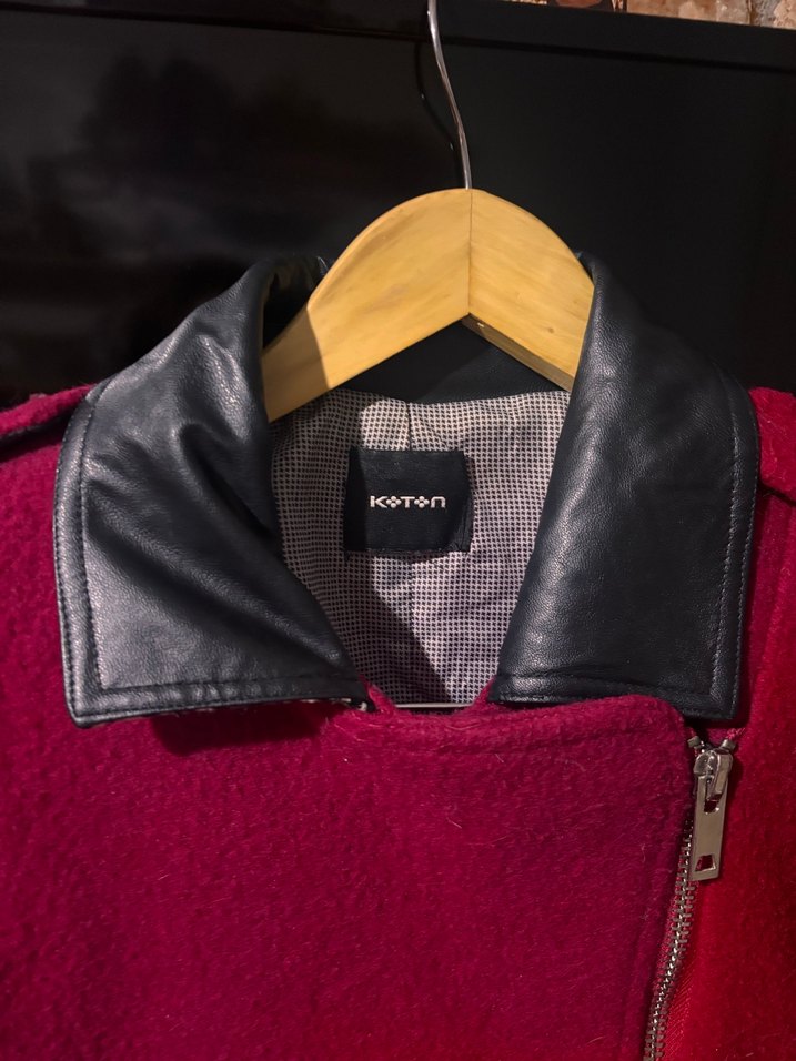 Pembe Fermuarlı Kadın kaban deri yaka detay - Görsel 2