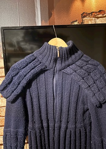 Lacivert uzun hırka şık model fermuarlı - Görsel 2