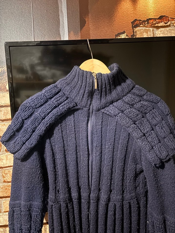 Lacivert uzun hırka şık model fermuarlı - Görsel 2