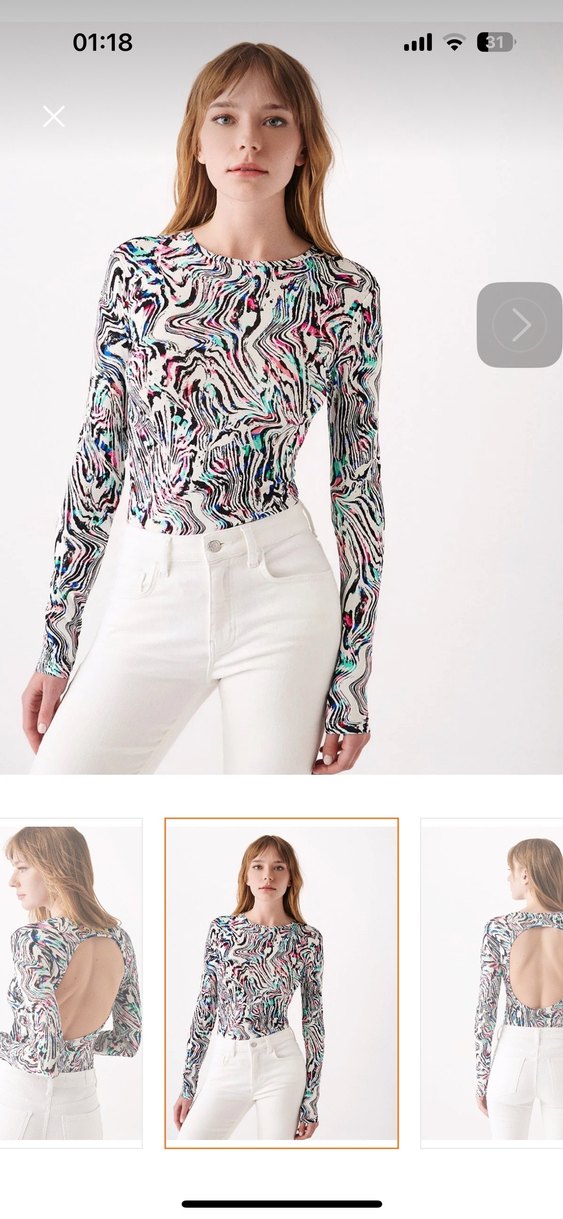 Kadın Çok Renkli Uzun Kollu çıtçıtlı bodysuit mavi marka - Görsel 2