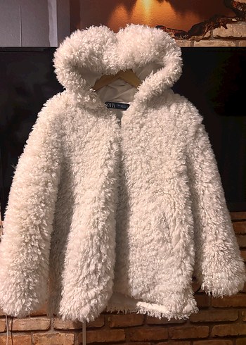 Kadın Beyaz Kapüşonlu Peluş Mont Zara - Görsel 2
