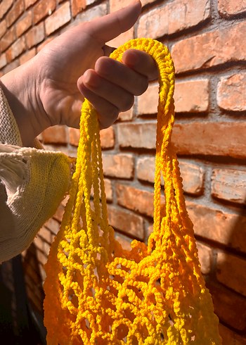 Açık Sarı Örgü Bohem Kadın Çanta - Görsel 3