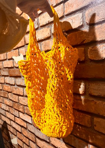 Açık Sarı Örgü Bohem Kadın Çanta - Görsel 2