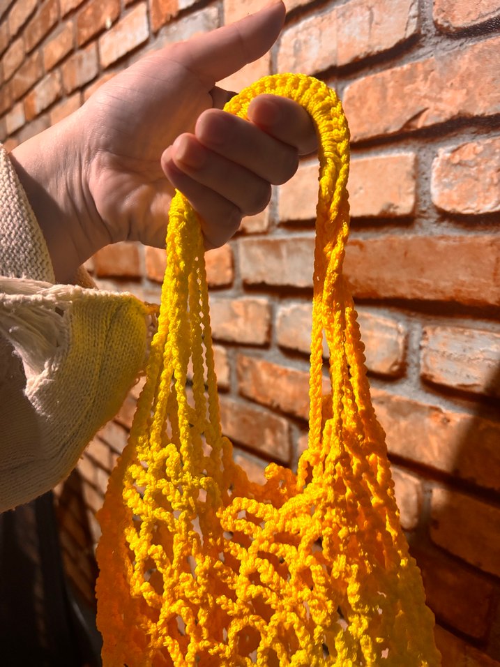 Açık Sarı Örgü Bohem Kadın Çanta - Görsel 3