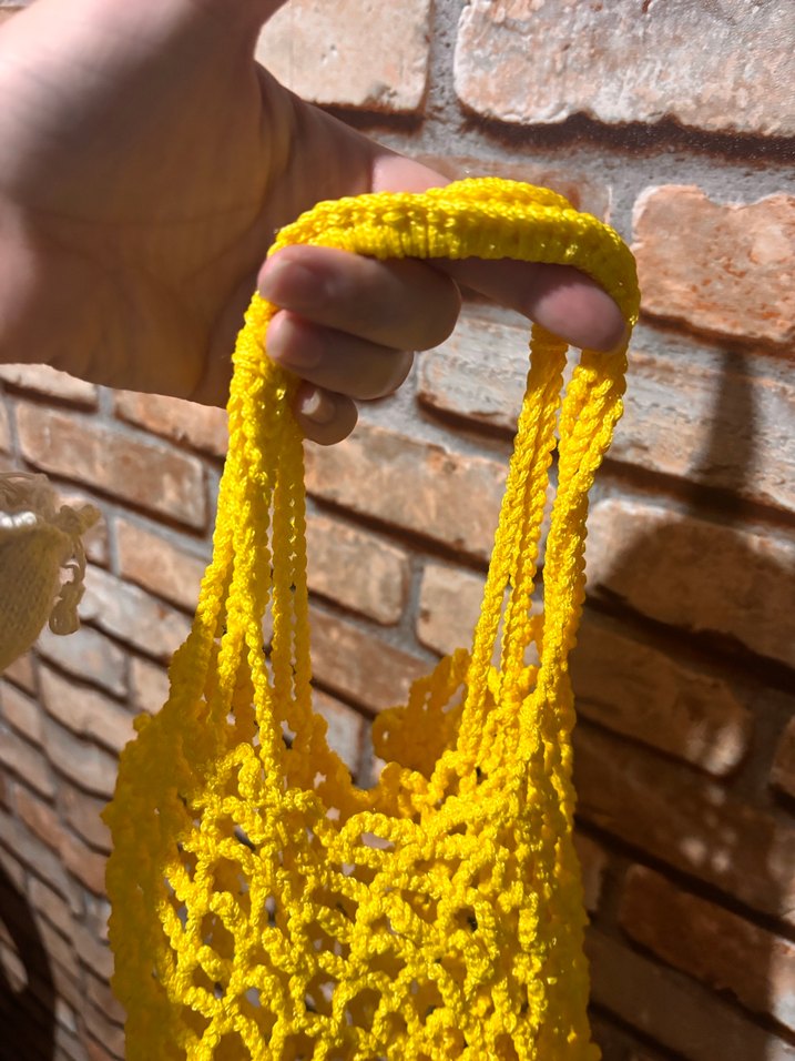 Açık Sarı Örgü Bohem Kadın Çanta - Görsel 5