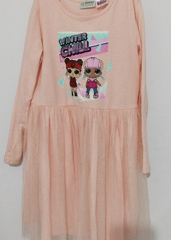 Pembe Uzun Kollu Kız Çocuk Elbise