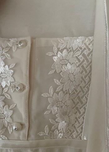 Nakışlı Bohem Uzun Beyaz Kadın Sabahlık - Görsel 6