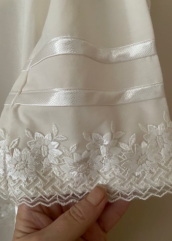 Nakışlı Bohem Uzun Beyaz Kadın Sabahlık - Görsel 11