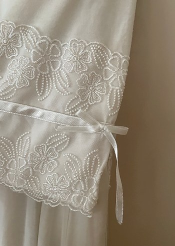 Nakışlı Bohem Uzun Beyaz Kadın Sabahlık - Görsel 10