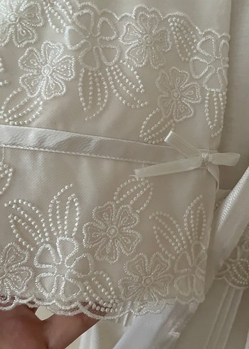 Nakışlı Bohem Uzun Beyaz Kadın Sabahlık - Görsel 8