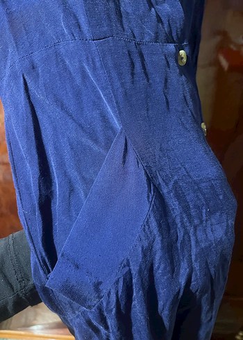 Düğmeli Lacivert Elbise - Görsel 3