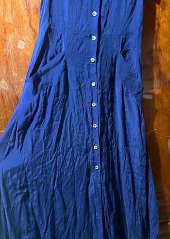 Düğmeli Lacivert Elbise - Görsel 2