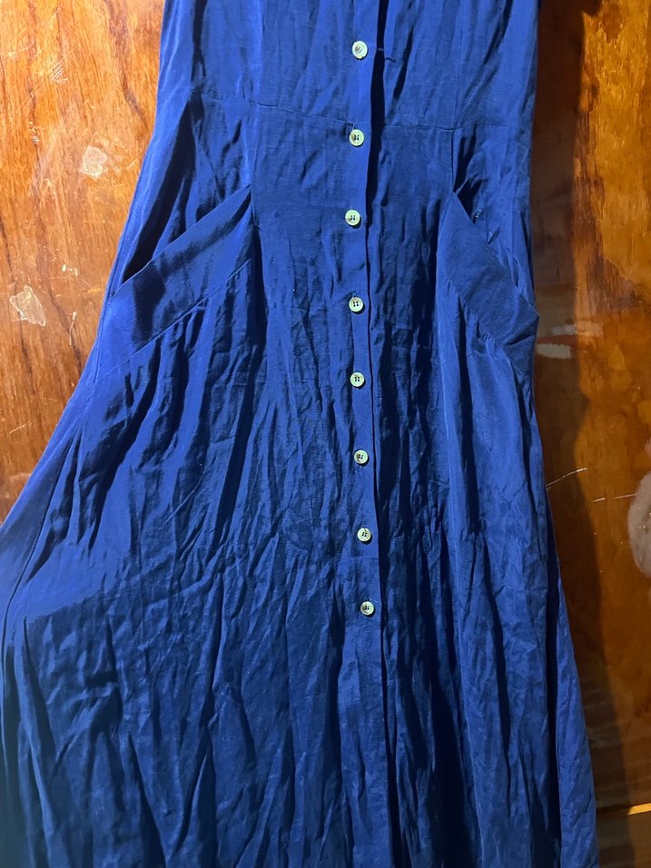 Düğmeli Lacivert Elbise - Görsel 2